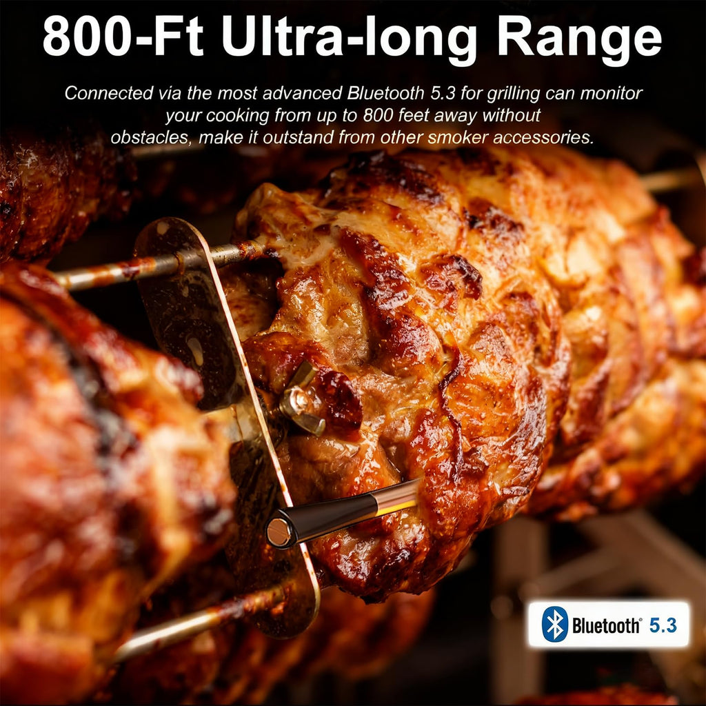 Wireless Meat Thermometer Digital with 800ft Remote Range, Bluetooth 5.3 Wireless Thermometer for Cooking with Ambient Temperature and App Alert for Oven BBQ Grilling Smoking