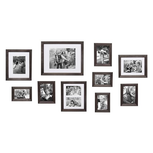 Kate and Laurel Bordeaux Gallery Wall Kit, Set of 10 with Assorted Size Frames with Charcoal Gray Finish