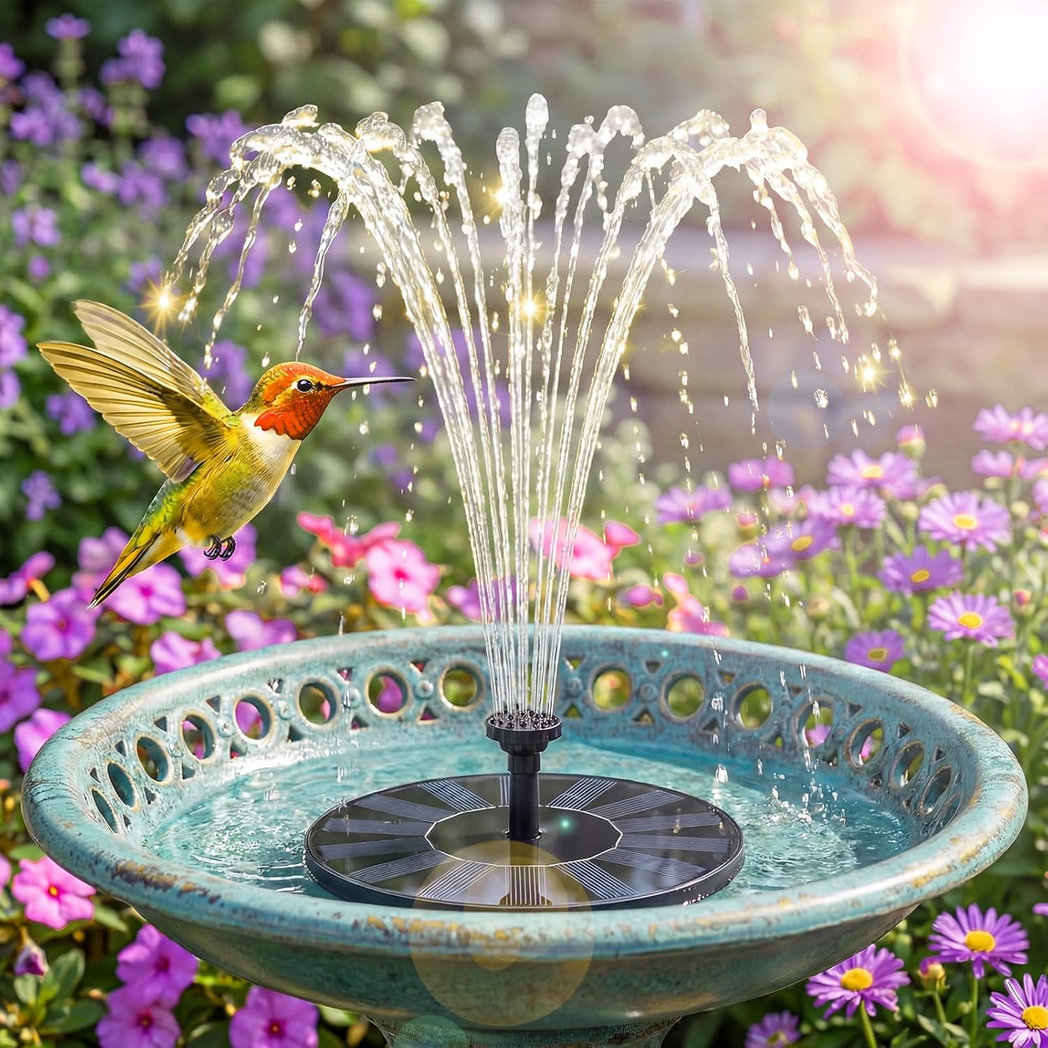 AISITIN Solar Fountain - Solar Water Fountain Pump with 6 Nozzles for Bird Bath, Garden & Pond Decor