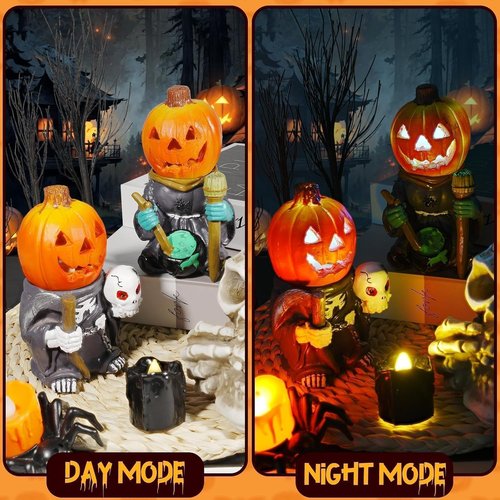 Exasinine Halloween Figurines - 5.5" Resin Jack O’ Lantern Ornaments for Spooky Indoor Décor | Party Gifts