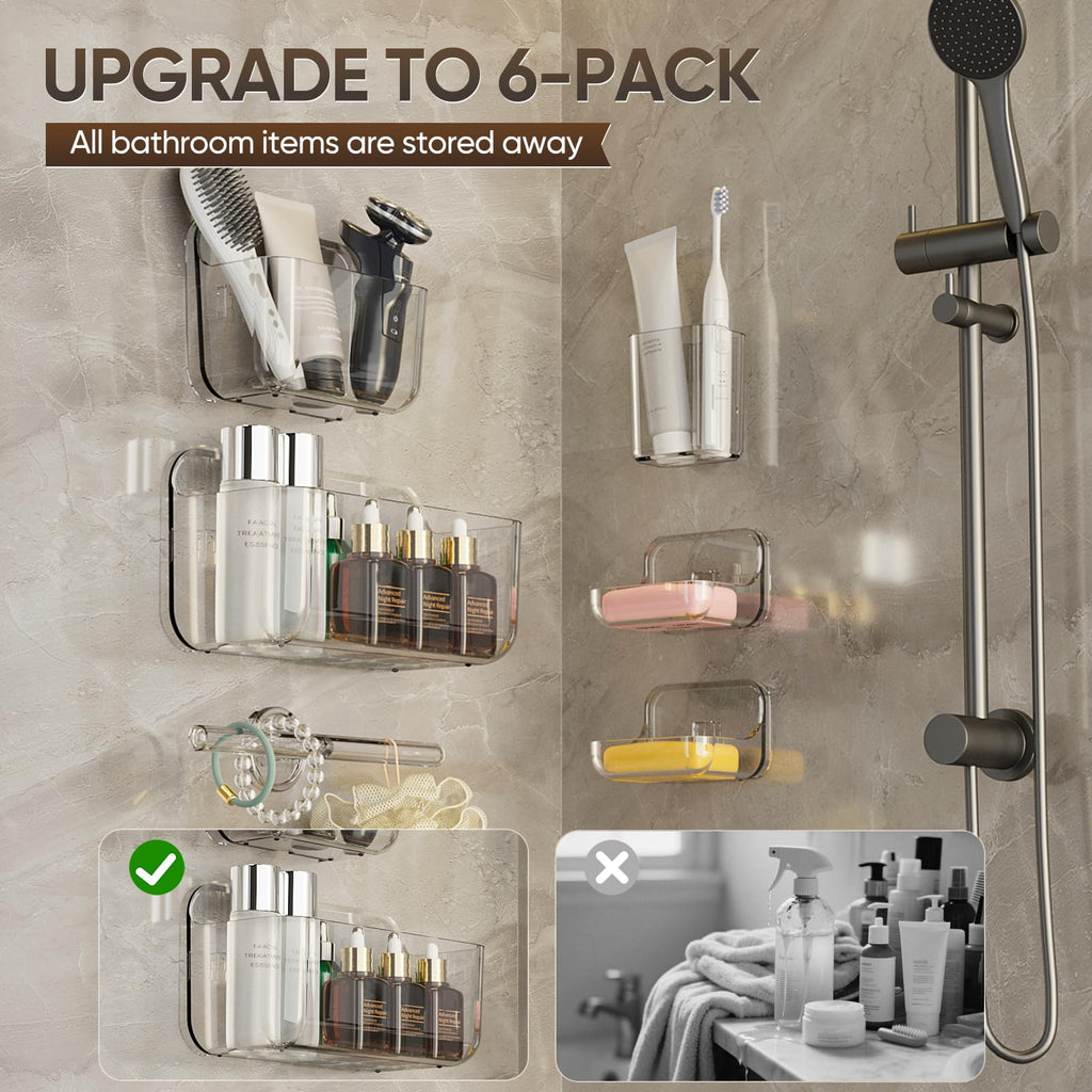 Plaitaoai Acrylic Shower Caddy,6 Pack Acrylic Rustproof Shower Organizer with Large Capacity,No Drilling Shelves for Bathroom Storage & Home Decor (Clear)