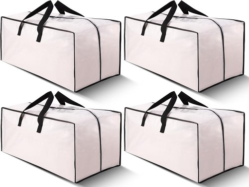 Cosy Family Extra Large Moving Bags - Heavy Duty Storage Totes with Backpack Straps & Strong Handles | Set of 4, Clear