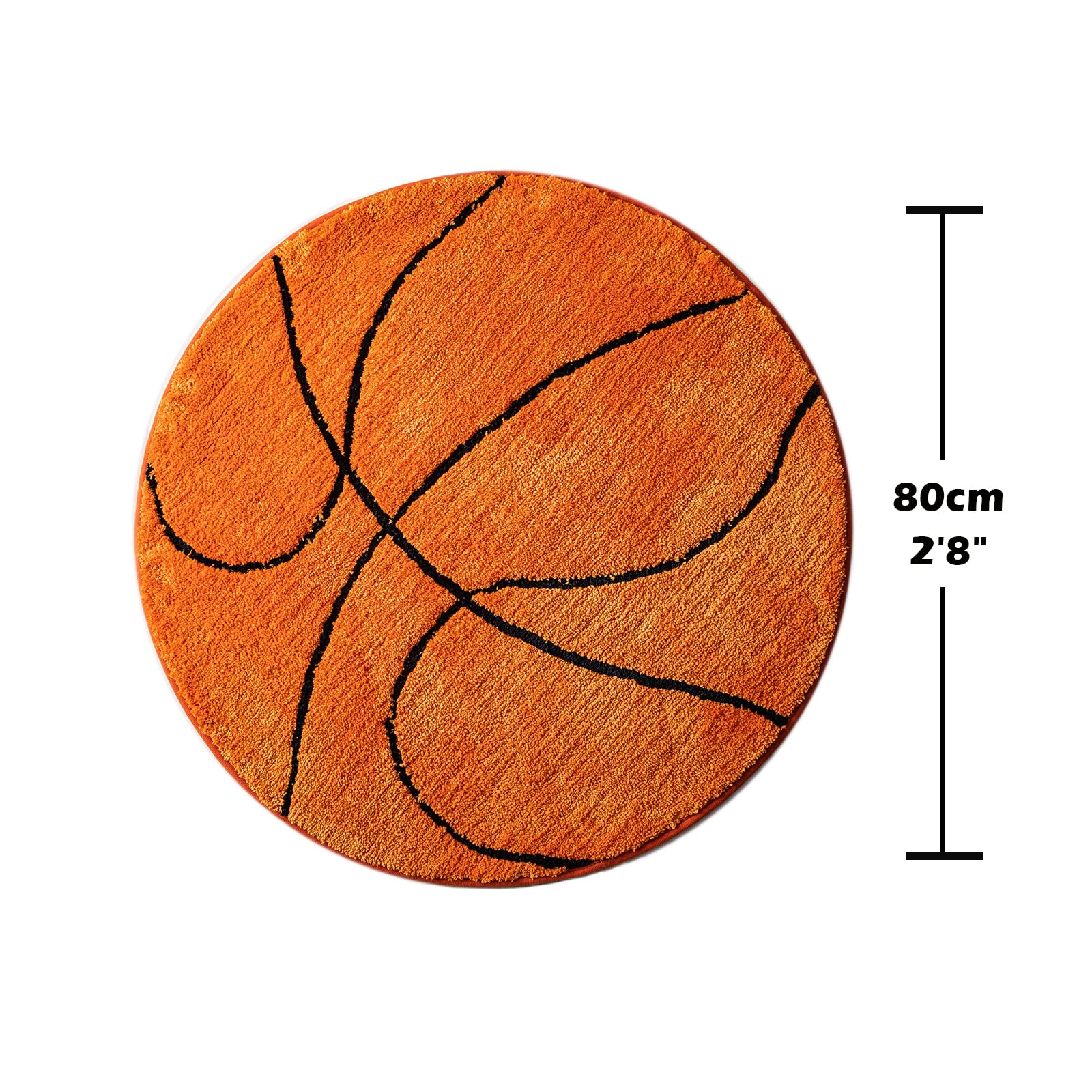 Fancytan Round Basketball Rug for Boys Bedroom, Washable Sports Round Rug for Kids Room, Basketball Room Decor, Orange (‌2'8", Round)