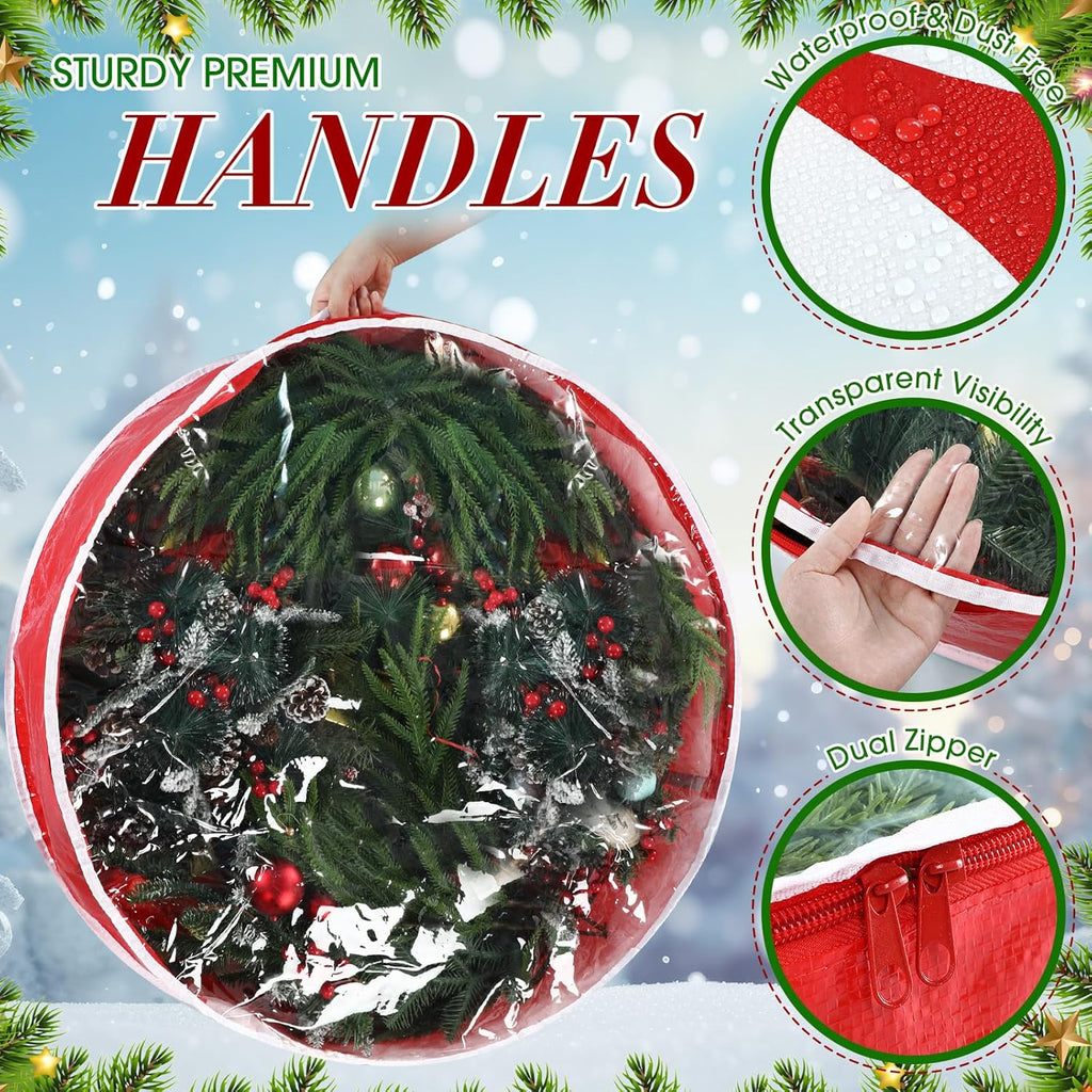 Regine Switzerland Christmas Wreath Storage Bag - 30 Inch Clear Window Design with Dual Zipper Handle | Red & White Peppermint Garland Organizer