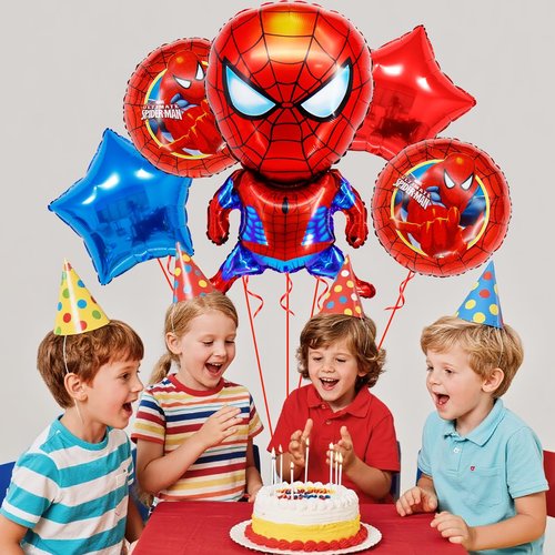 Spider Birthday Party Supplies, 5Pcs Spider Hero Theme Balloons Decoration for Girls Boys Kids & Adults Birthday Decorations and Party Supplies