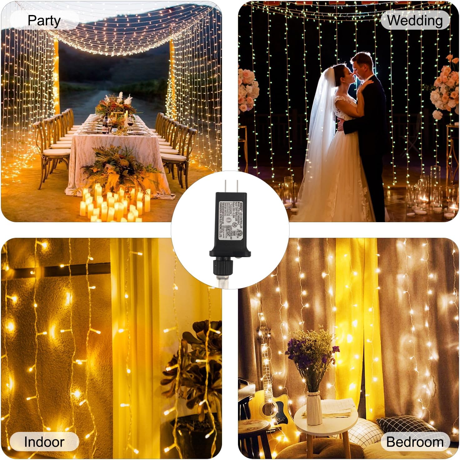 Skiennix 300 LED Curtain Lights - Plug-In Fairy Lights with 8 Modes for Indoor/Outdoor Decor | Warm White