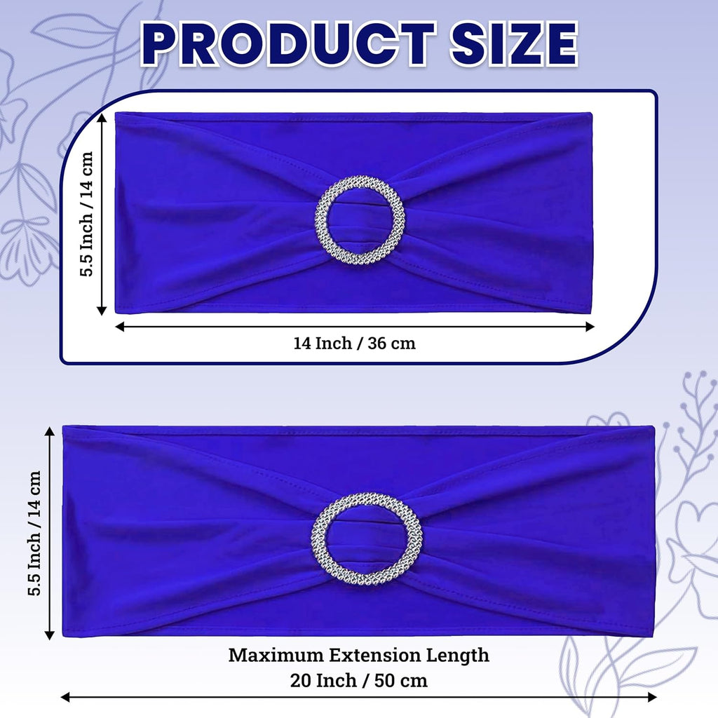MDS Spandex Chair Sashes - 250 Pack of Royal Blue Elastic Stretch Bands with Buckle Slider for Wedding Decor