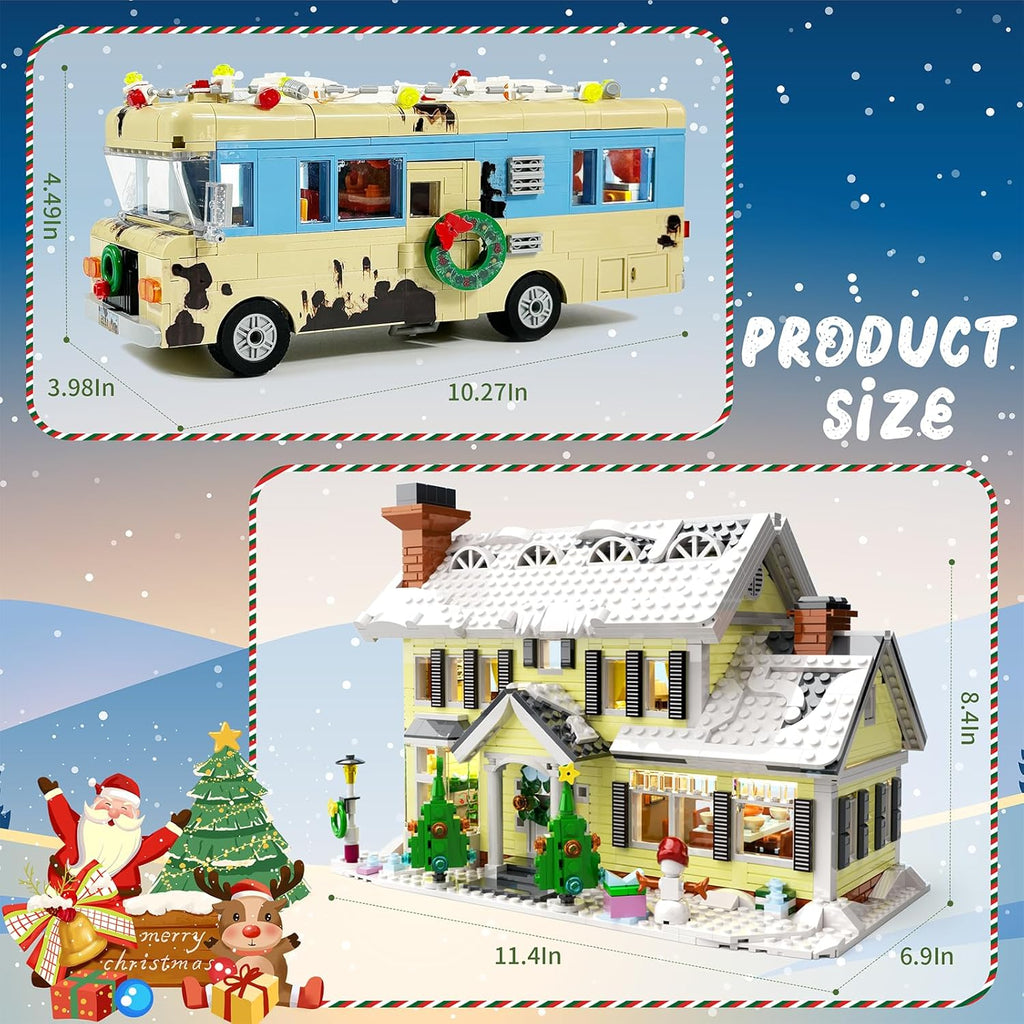 Snow Village Building Set - 2-in-1 Christmas Vacation House & RV with LED Lights | 1726 PCS