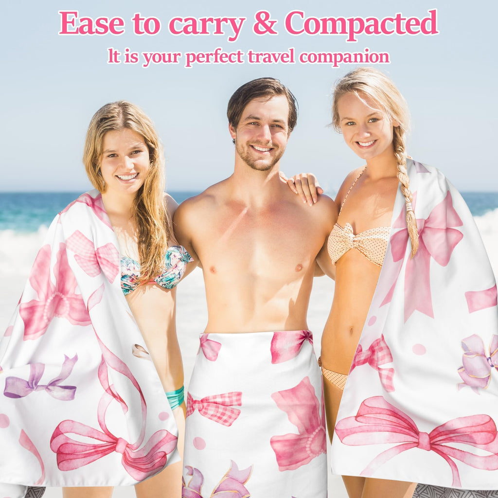 Polka Bow Oversized Beach Towel - Double-Sided Thin Microfiber Lightweight Pool Towel 71"x35" Quick Dry Towel Sand Free Blanket for Bath Sport Travel Beach Swimming Camping for Women Girls