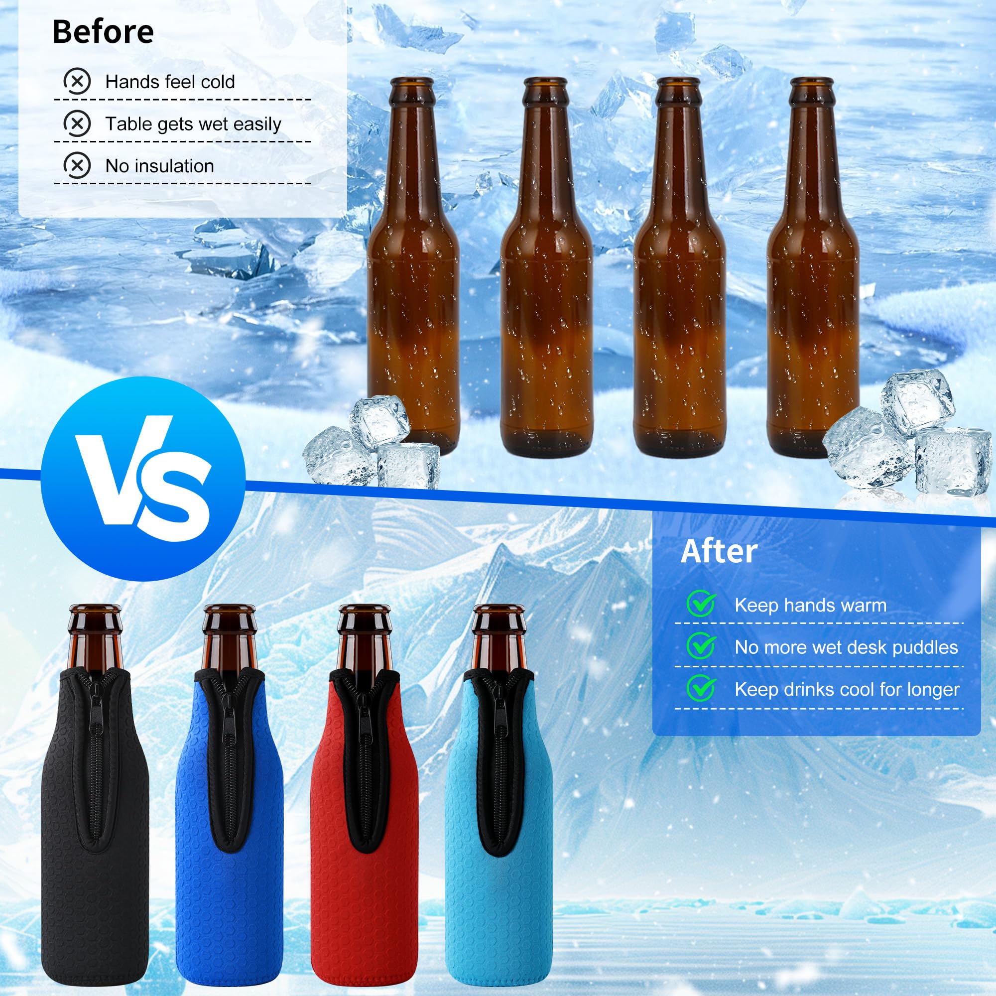 Xumbtvs 4 Pcs Beer Bottle sleeves, Non-slip Neoprene Insulated Beer Holder Cooler Cover for 12oz 330ml Bottle (Colorful1)