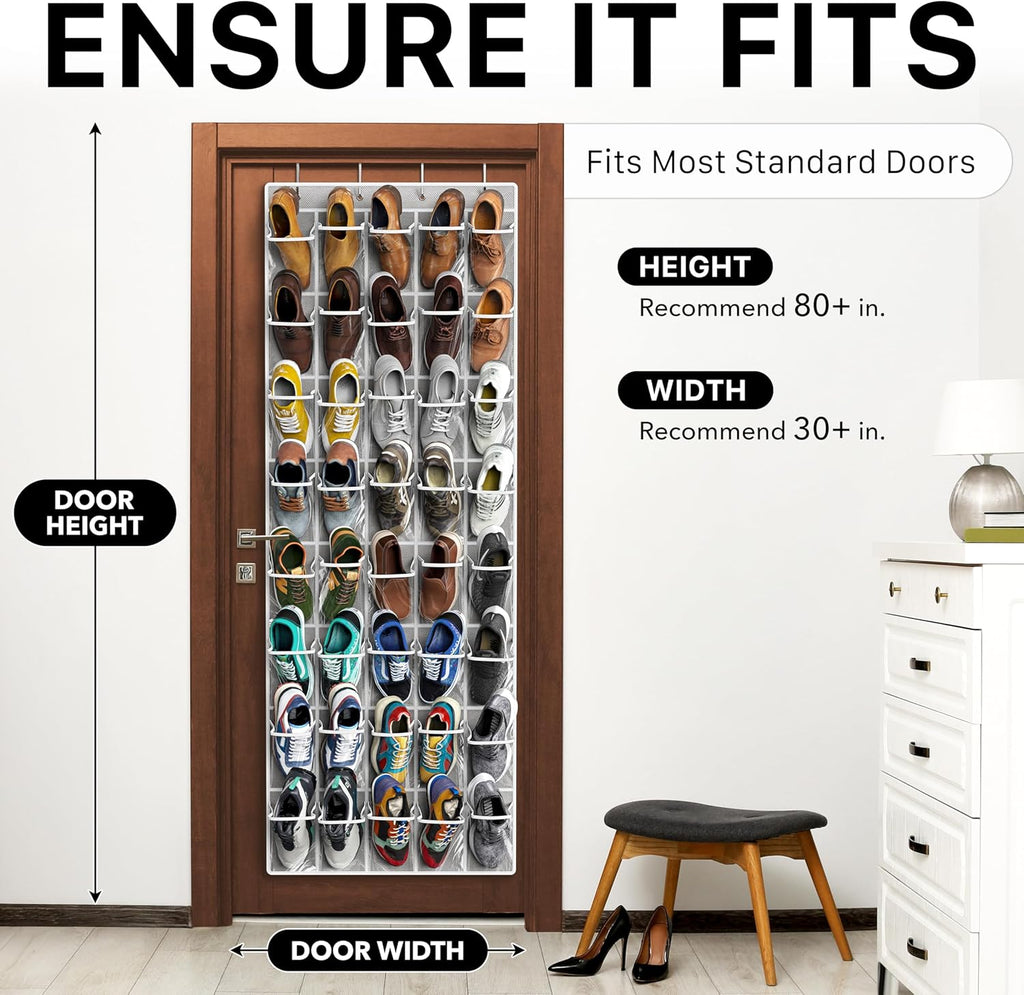 Simple Houseware Over The Door Shoe Organizer - 40 Large Clear Pockets, Gray (75.4'' x 27.25'')