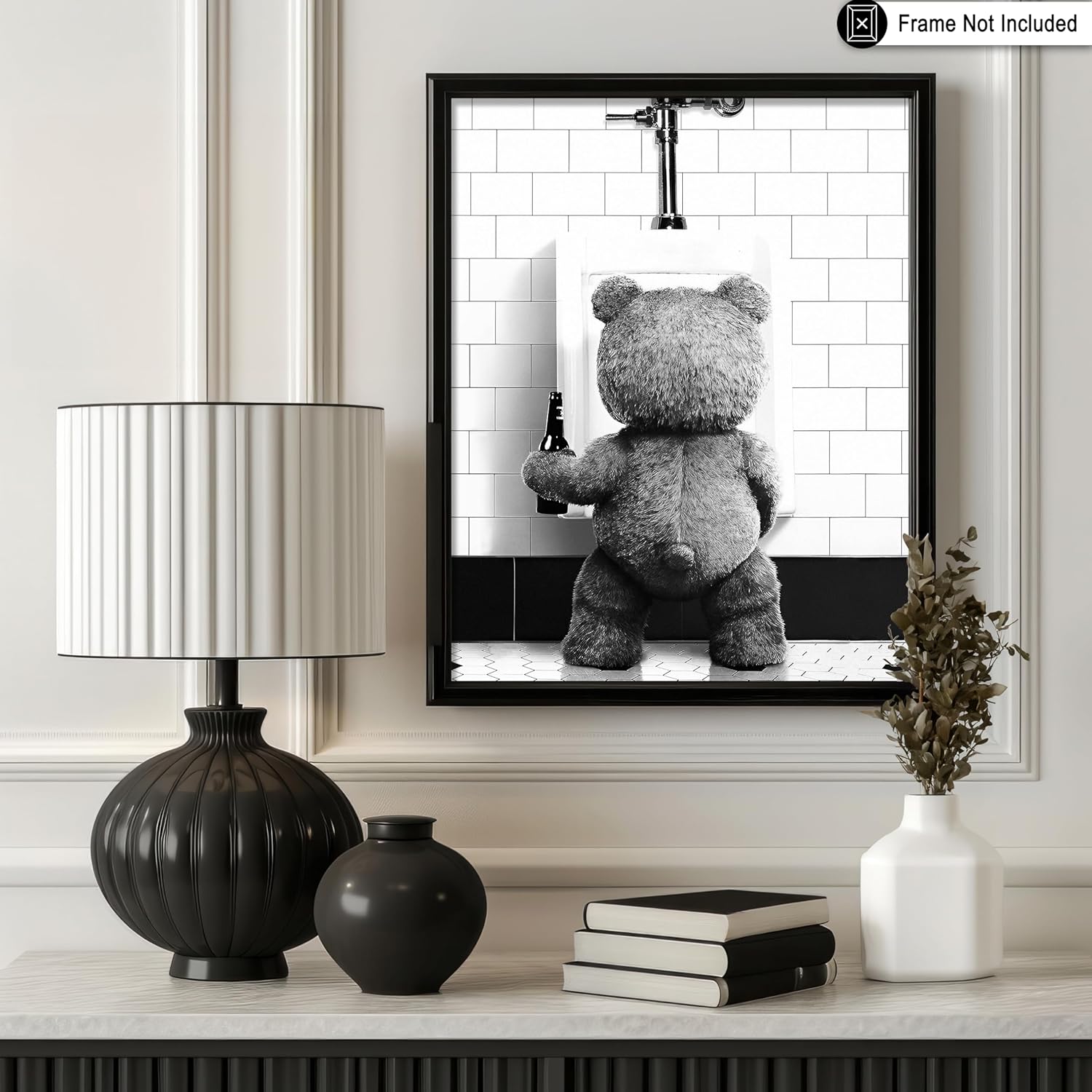 Poster Master Funny Teddy Bear Print - Humorous Black & White Wall Art for Bathroom, Nursery | 8x10 Unframed