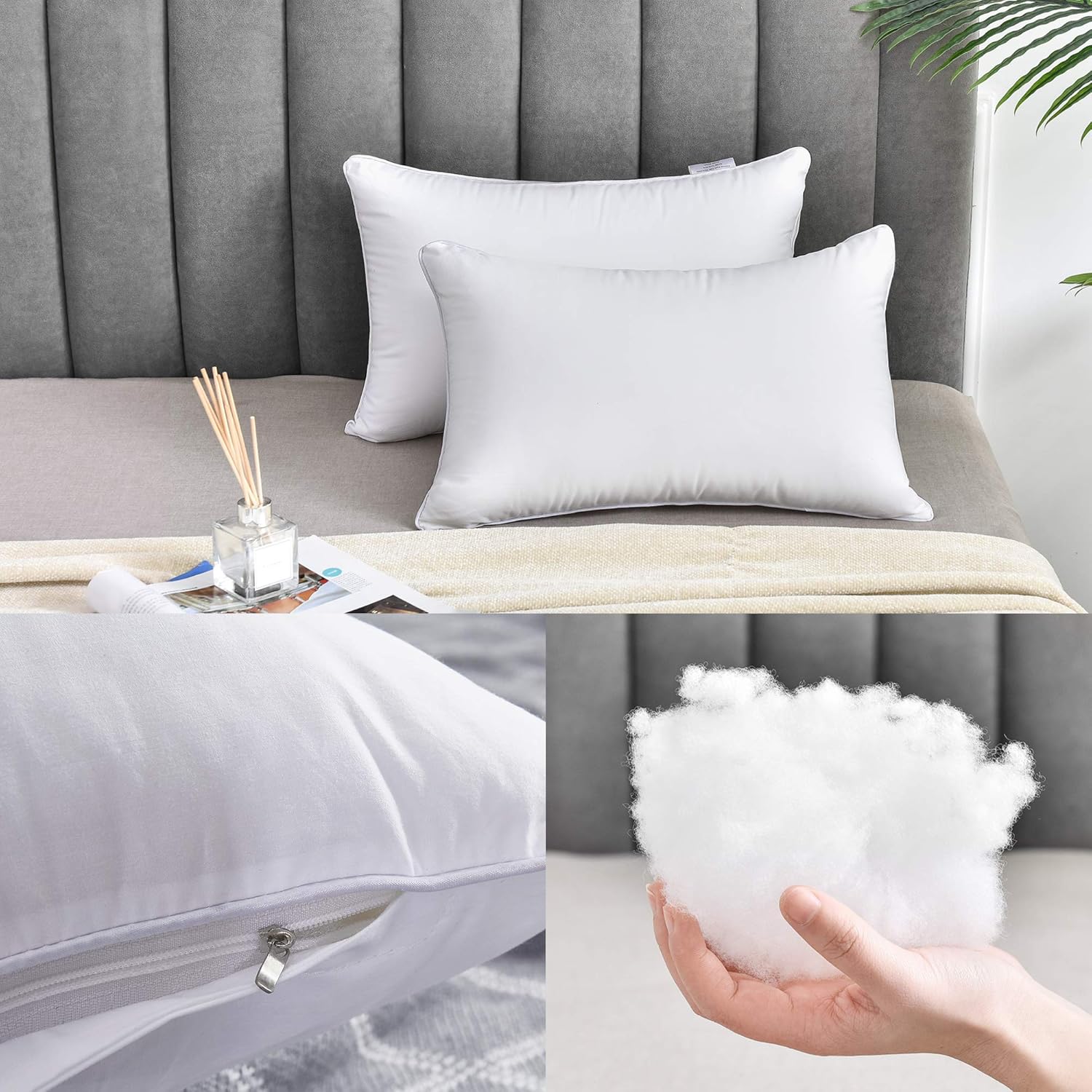 Oubonun Lumbar Pillow Set of 2 - 100% Cotton Decorative Rectangle Inserts - White Sofa Pillows