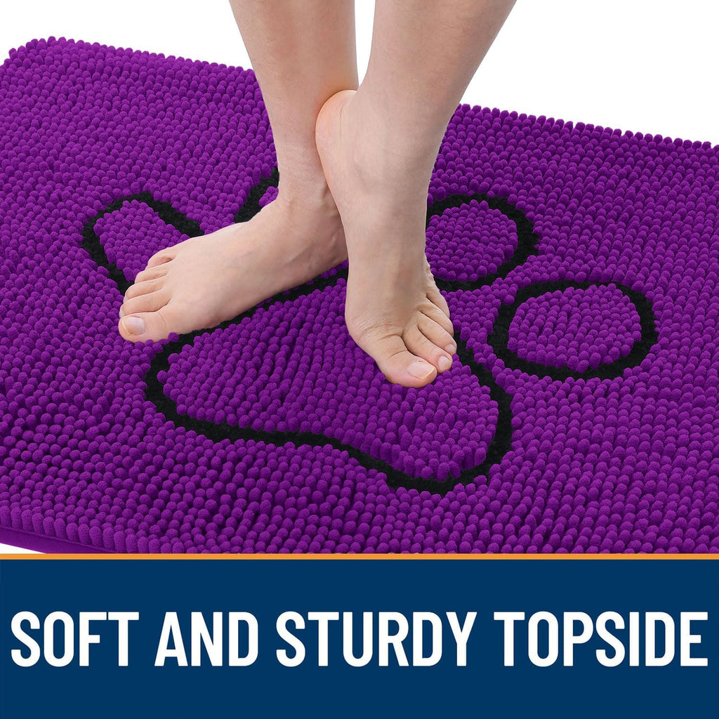 OLANLY Dog Door Mat - Absorbent Non-Slip Muddy Paws Doormat | 30x20 Purple Chenille Carpet