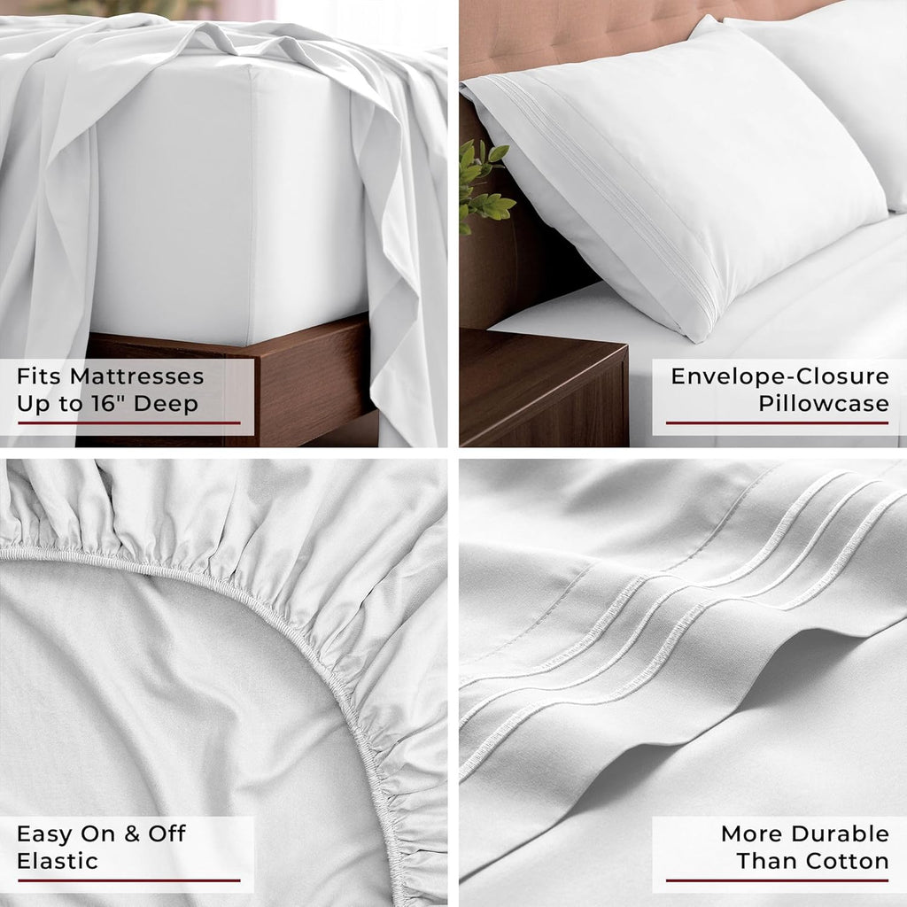 Mellanni California King Sheets Set - 4 PC Hotel Luxury Bedding | Extra Soft, Cooling, Wrinkle-Resistant (White)