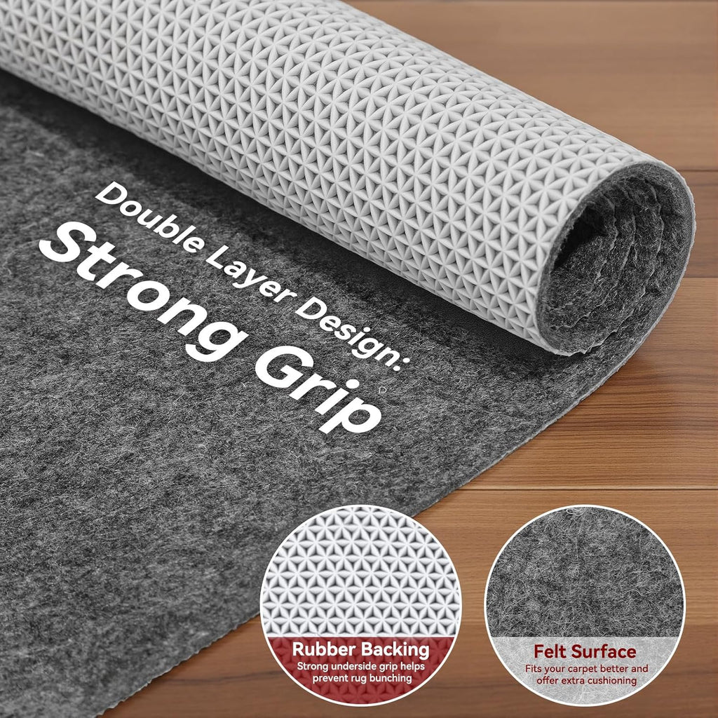 Songrey Non-Slip Rug Pad - Thick Felt Fabric with Anti-Skid Backing | 8 x 10 Ft for Hardwood Floors