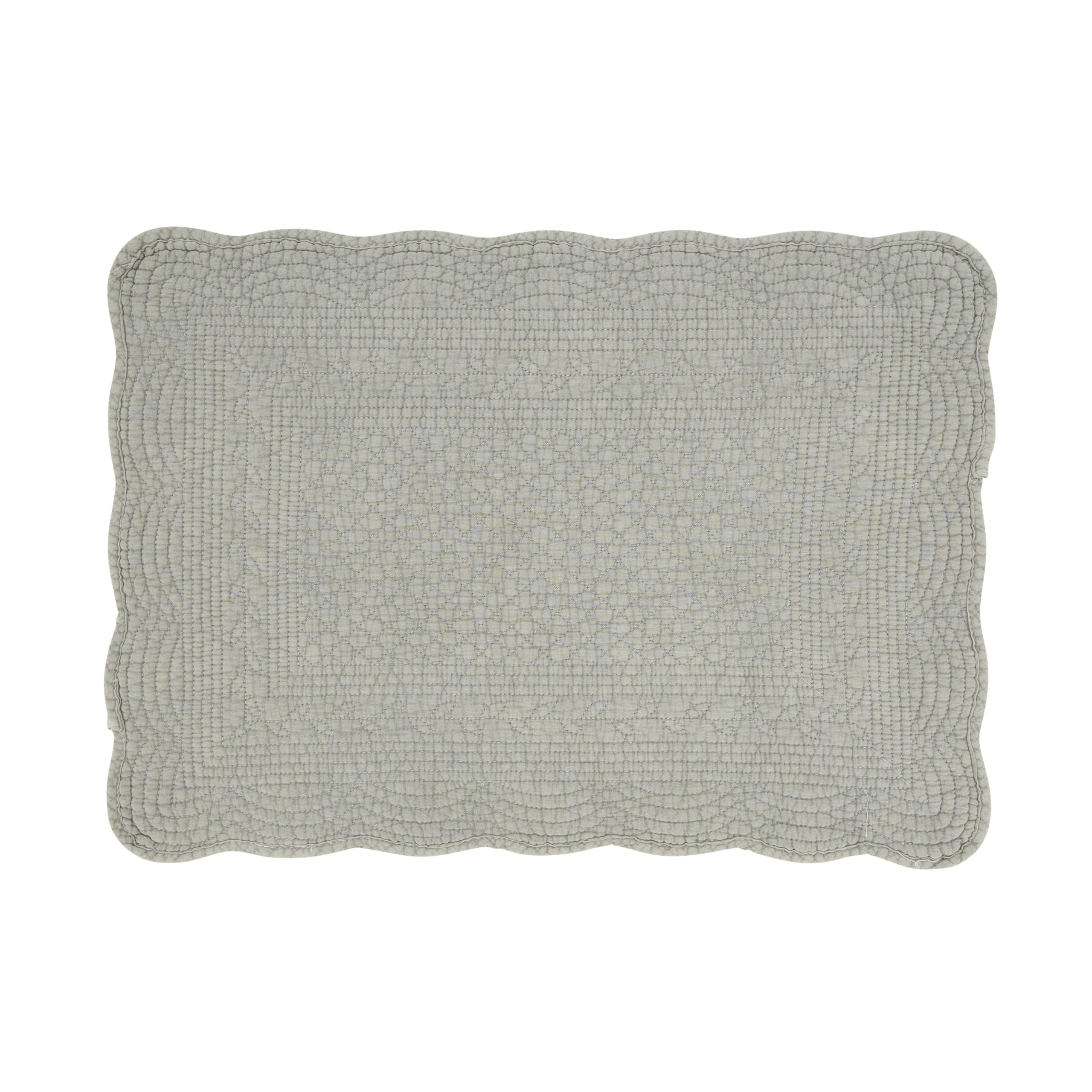 Saro Lifestyle 100% Cotton Scalloped Quilted Placemat (Set of 4), 14"x20", Blue-Grey