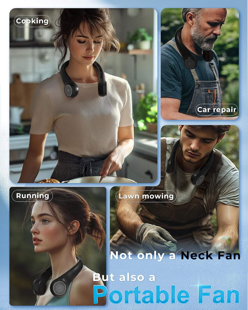 Skiennix Portable Neck Fan - 360° Cooling with LED Display & 3-Speed Adjustment | 4000mAh Rechargeable, Ideal for Travel