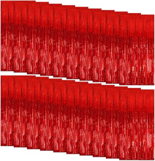 Foil Curtain Backdrop - 20 Pack Red Metallic Tinsel Fringe for Photo Booths & Party Decor