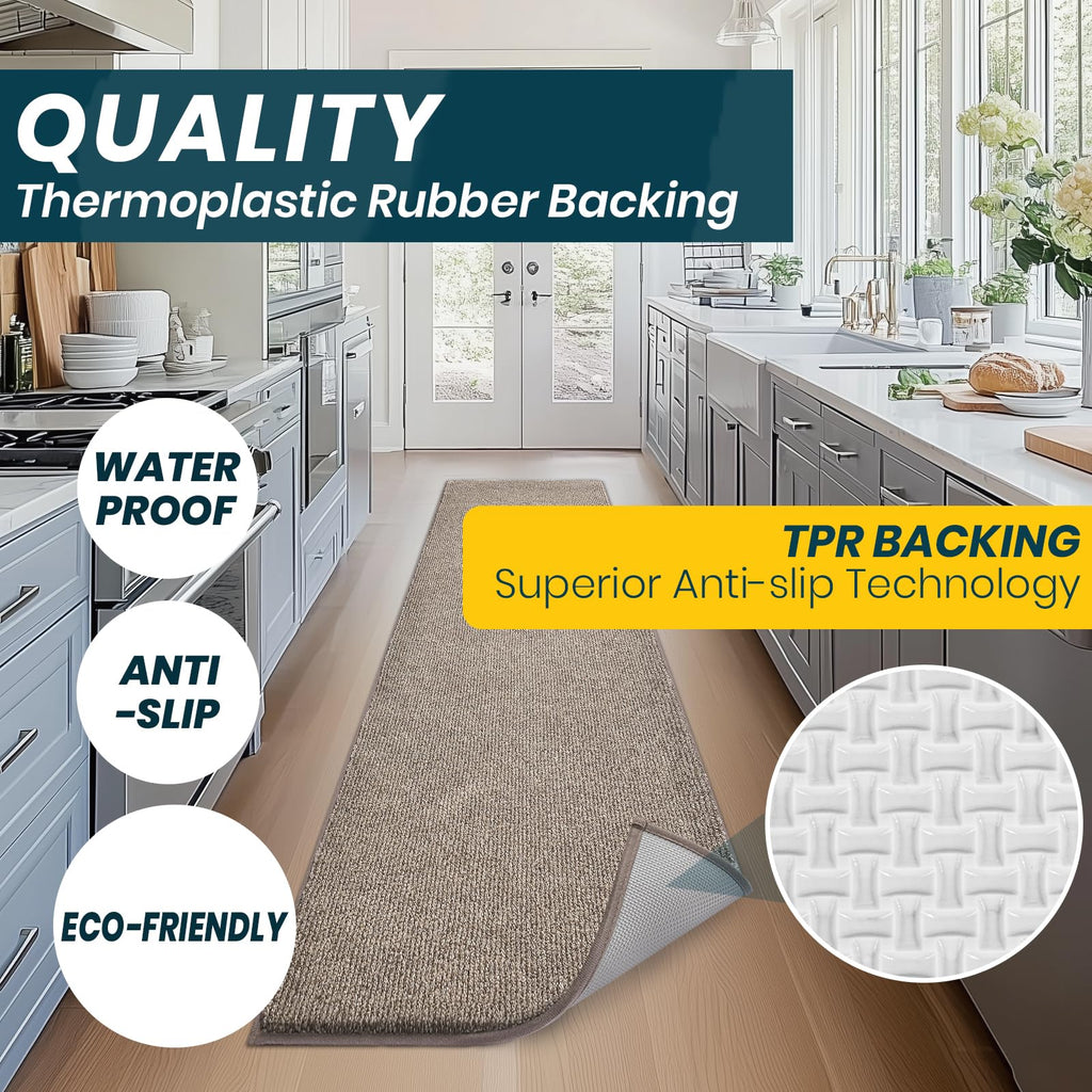 DOMUSTEX Washable Kitchen Rug 24" x 82" / 60cm x 210cm, Non Slip Kitchen Mat for Floor, Absorbent Indoor Entryway Runner Rug for Hallway, Laundry, Bathroom, Bedroom (Roll Packing)