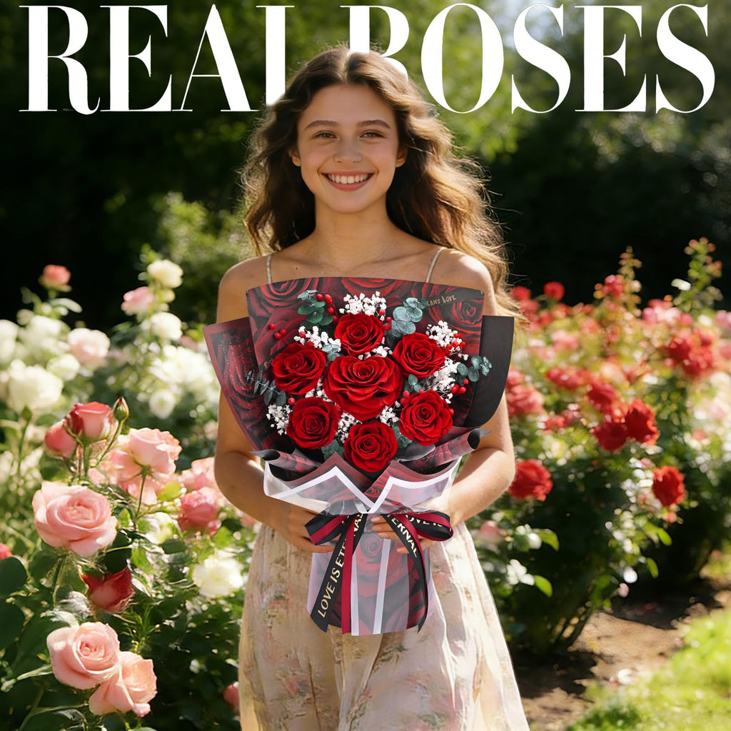 Forever Rose Flowers for Delivery Mothers Day Gifts, 7-Piece Red Preserved Roses Flowers Bouquet with Vase Gift Box, Long-Lasting Flower Bouquet for Mom Her Women Wife Girlfriend Mothers Day