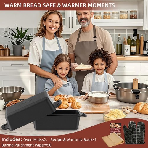 EAOENLS 9×5 Inch Cast Iron Loaf Pan with Lid, 2-in-1 Bread Baking Pans for Homemade Bread, Pre-Seasoned | Even Heat Distribution, 2 Piece Set