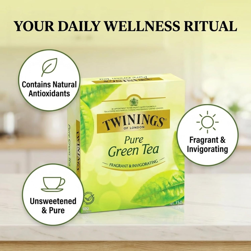 Twinings Green Tea Bags - All-Natural, Pure Flavor - 100 Count for Refreshing Brews