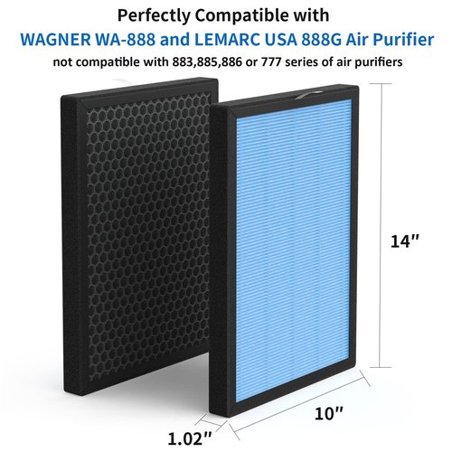 WA888 Repalcement Filter, Compatible with Wagner Switzerland WA888, LEMARC USA WA888G Series Purifers, pack of 2