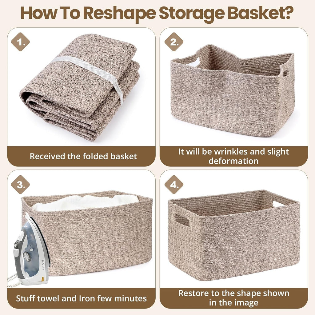 Optish Large Woven Blanket Basket - 75L Storage Solution with Reinforced Handles | Brown, 22” x 17” x 11.5”