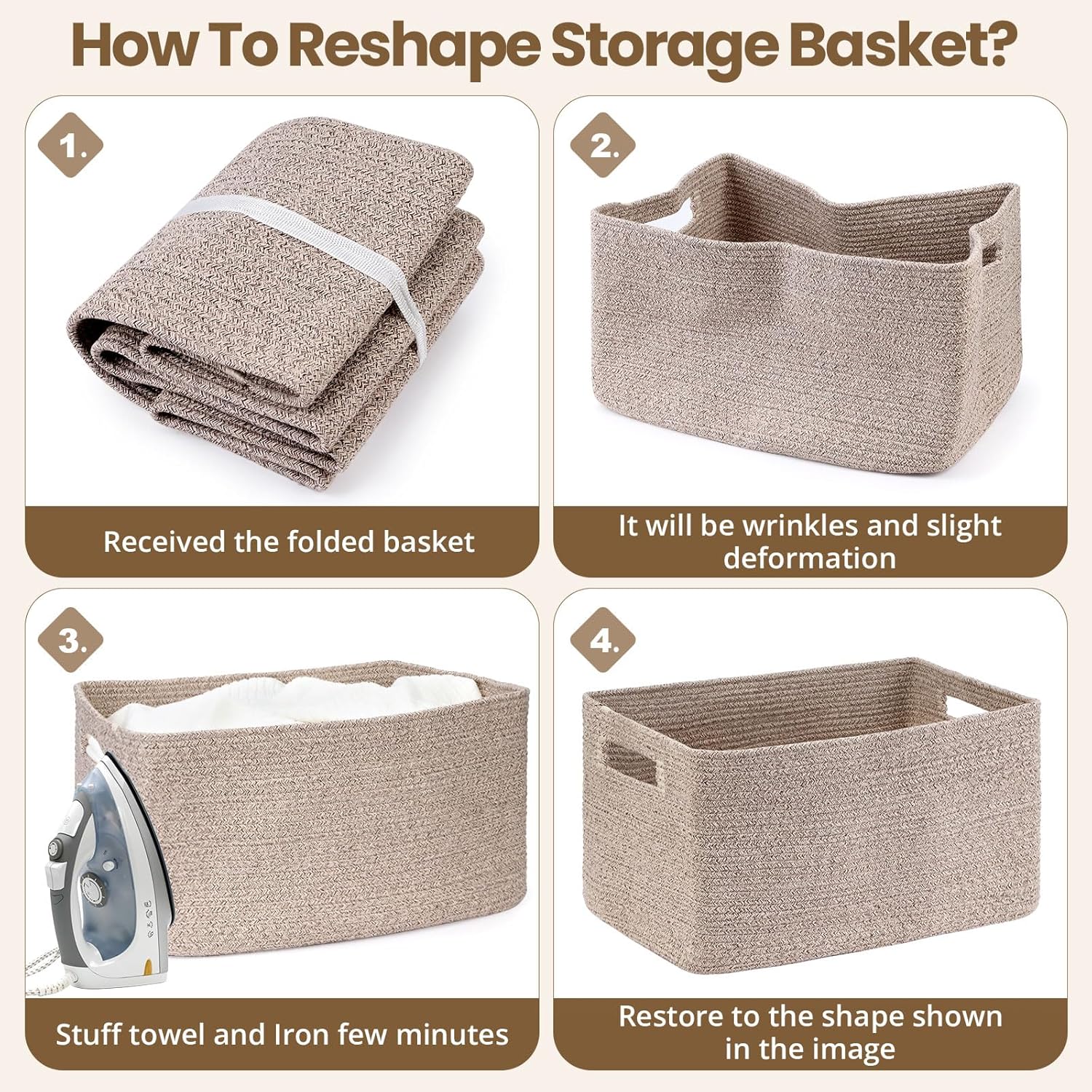 Optish Large Woven Blanket Basket - 75L Storage Solution with Reinforced Handles | Brown, 22” x 17” x 11.5”
