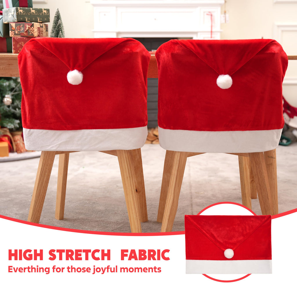 JOYIN 6 Pcs Christmas Chair Covers, Red Hat Chair Slipcovers, Santa Claus Chair Back Covers for Christmas Holiday Festival Decoration, Xmas Decorations Indoor Home Décor
