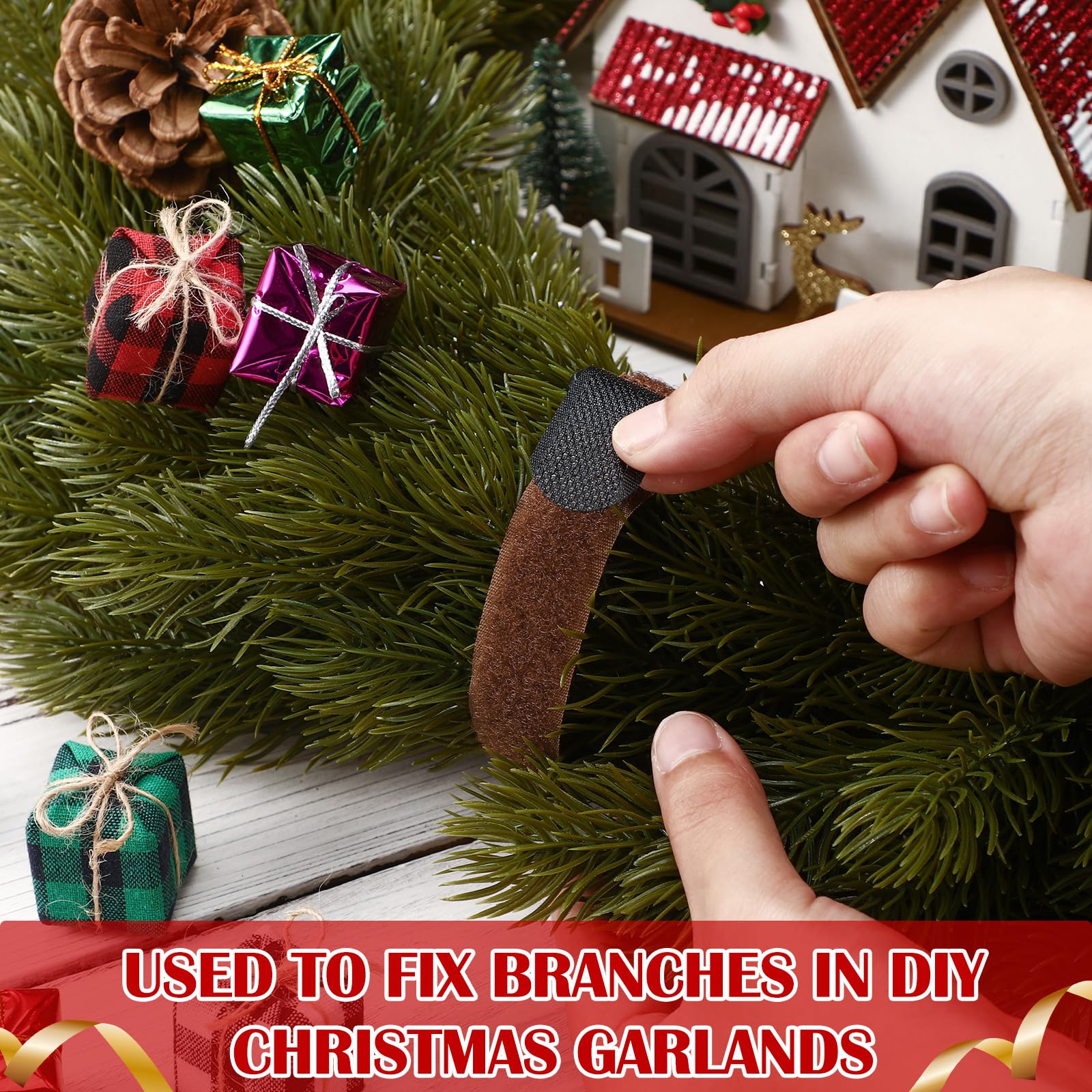 SATINIOR 50 Pcs 12inch Garland Ties Decorative Reusable and Flexible Banister Ties for Garland Wreath Light Banisters Home Stairways Railings Decoration(Brown)