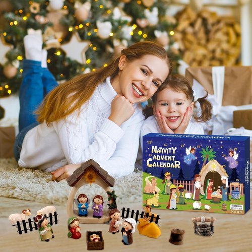 Nativity Advent Calendar 2025-24 Days of Nativity Scene Christmas Countdown Calendar Christian Religious Gifts for Kids Adult Women Men