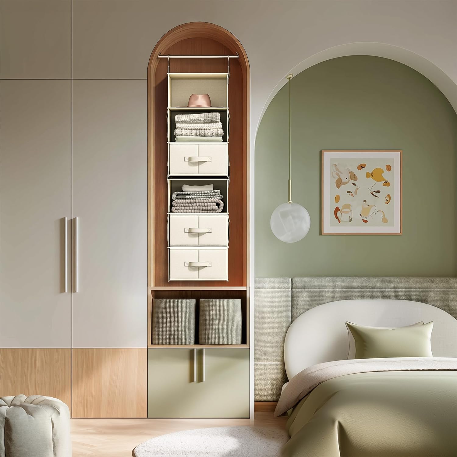 Vailando 6-Shelf Closet Organizer - Versatile Hanging Storage with 3 Drawers & 2 Separable Units | Beige