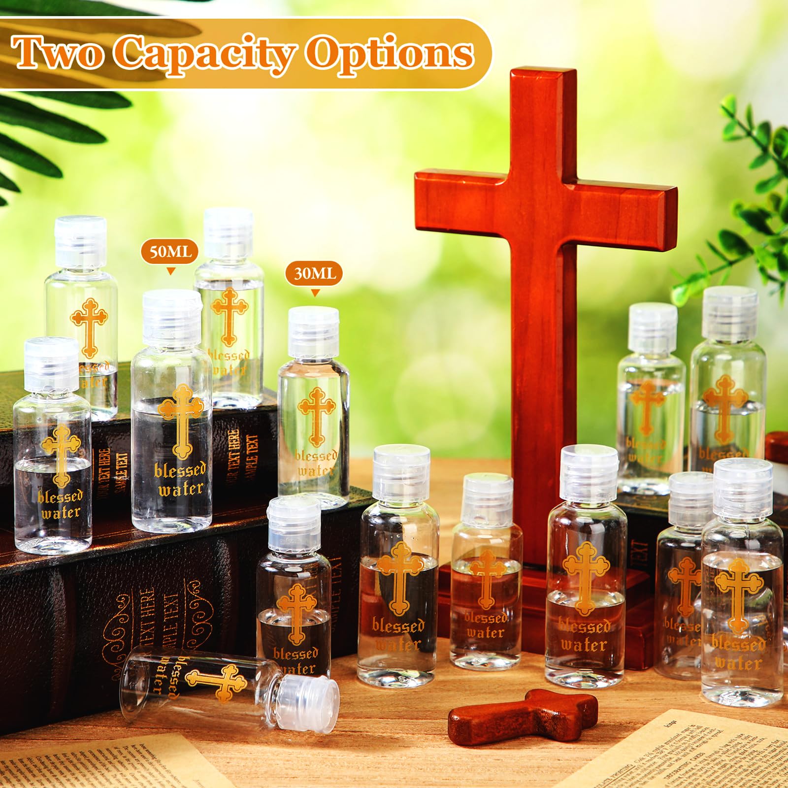 Chuangdi Holy Water Bottles Baptism Party Favor Transparent Holy Water Empty Containers with Golden Catholic Cross First Communion Gift for Guests Christian Thanksgiving Church(30 ml,500 Pcs)