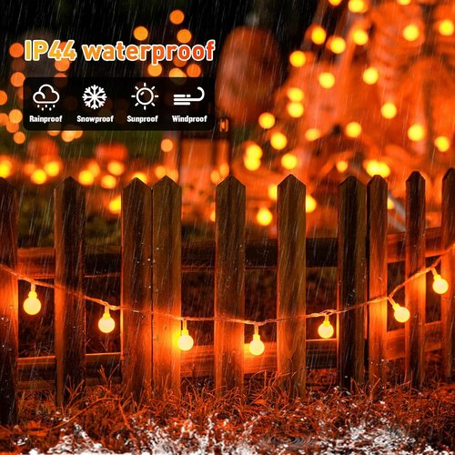 JMEXSUSS 100 LED Orange Globe String Lights - 33ft Indoor/Outdoor with Remote & 8 Modes for Fall Decor