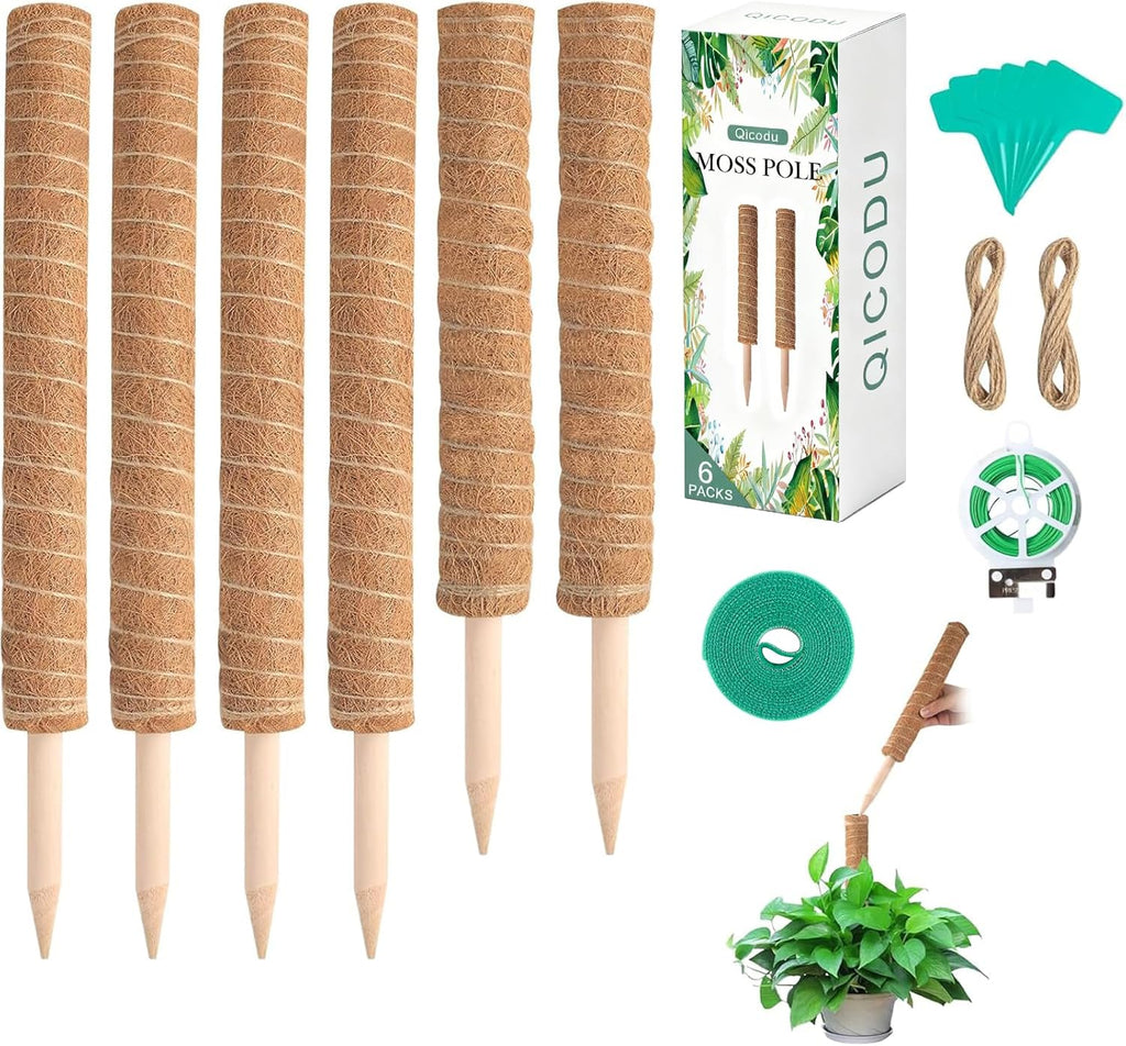 Skiennix 6 Pack Moss Poles for Monstera Plant Support - Stackable 4x17in & 2x12in, Ideal for Indoor Plants