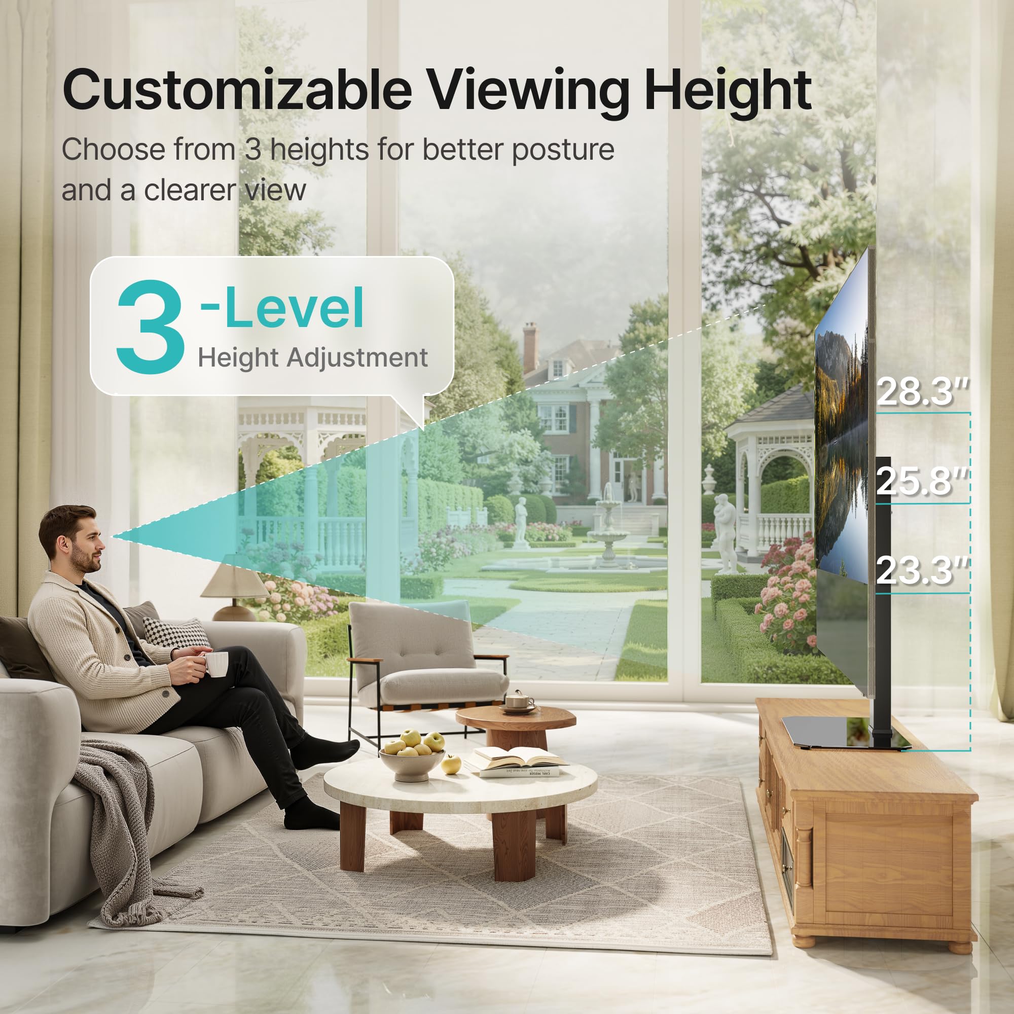 Pegzone Swivel Universal TV Stand with Mount for 43-90'' TVs, Holds 154 lbs, Height Adjustable Large Table top tv Stand, VESA MAX 600x400mm