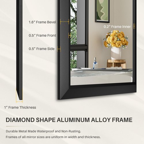 Briivue 22x30 Inch Black Bathroom Mirror for Wall, Thick Metal Framed Rectangle Mirrors for Over Sink, Bedroom, Living Room, Entryway, Anti-Rust, HD Tempered Glass