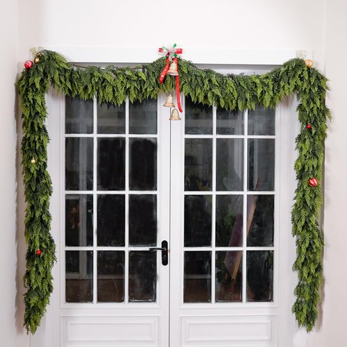 6FT Extra Full Christmas Garland Real Touch Delux Cedar Garland Christmas Decorations Lush Realistic Winter Pine Garland for Mantle, Table, Stairs, Railing, Fireplace Indoor Outdoor Holiday Xmas Decor
