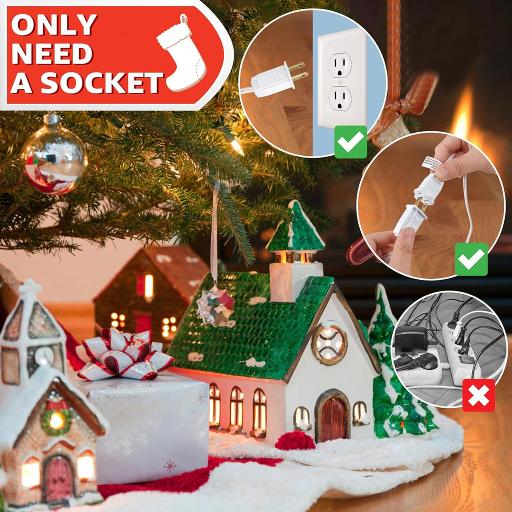 Skiennix Christmas Village Lights - 10 LED C7 Bulbs with Clips for Warm White Holiday Decor