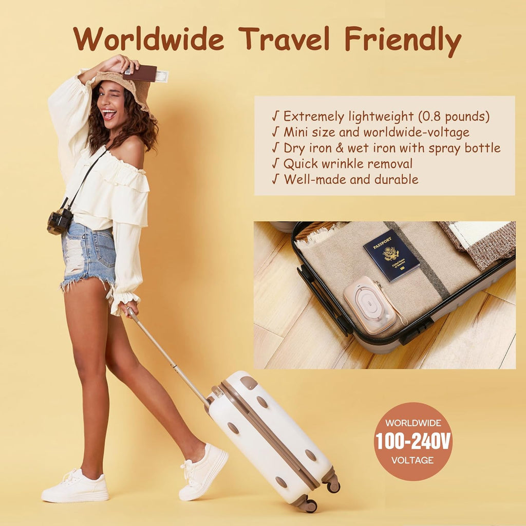 Newbealer Travel Iron - Mini Dry Iron with Global Voltage, 100-240V, 300W, Non-Stick Soleplate (Gold)