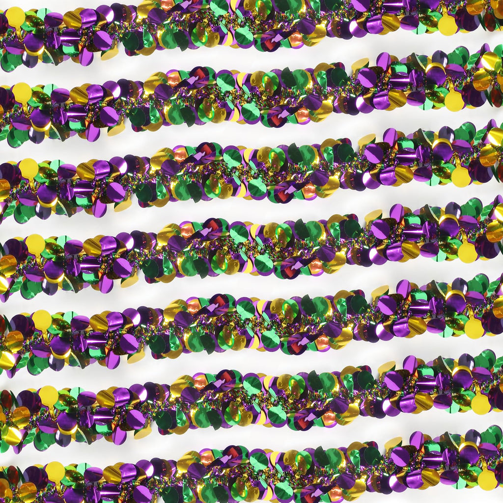Ohiyoo 100 Feet Mardi Gras Tinsel Garland Gold Green Purple Garland Mardi Gras Christmas Tree Tinsel Metallic Twisted Hanging Streamer for Oktoberfest Birthday Party Decoration