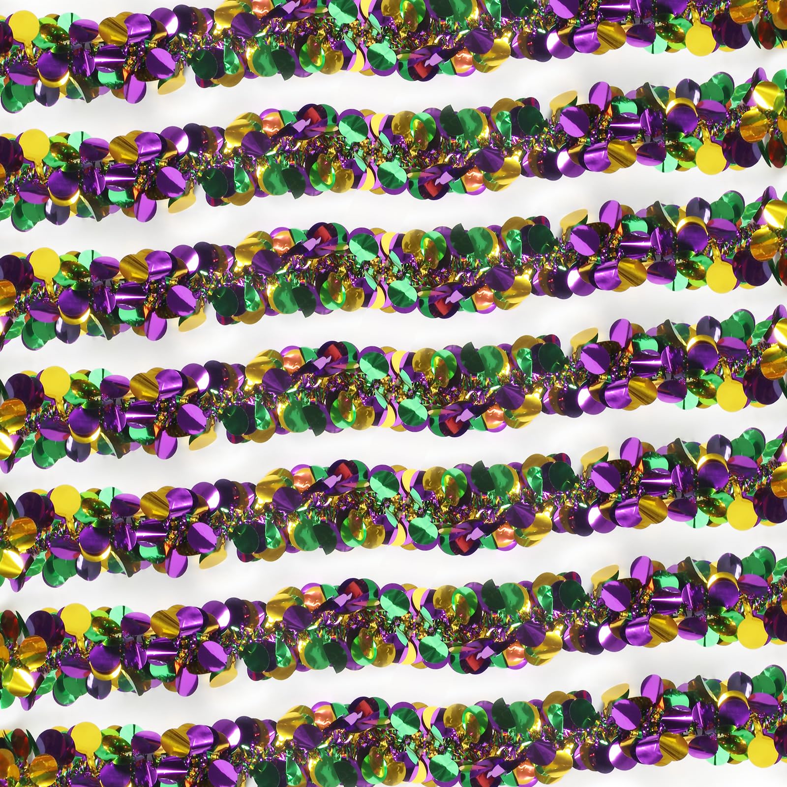 Ohiyoo 100 Feet Mardi Gras Tinsel Garland Gold Green Purple Garland Mardi Gras Christmas Tree Tinsel Metallic Twisted Hanging Streamer for Oktoberfest Birthday Party Decoration