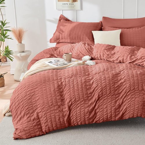 HYMOKEGE Twin Comforter Set - Luxury Seersucker 5-Piece Bedding Set | All-Season Comforter, Sheets & Pillowcase