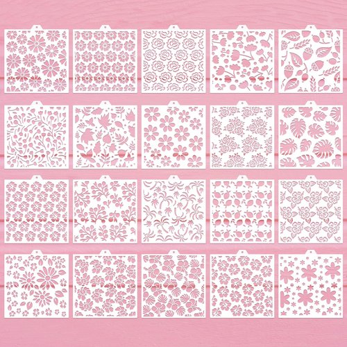 20 PCS Flowers Plant Stencils, Hibiscus Vine Rose Templates for Baking Royal Icing, Leaf Wildflower Stencils for Bread Cake Pie Cookie Drawing Art DIY Decoration