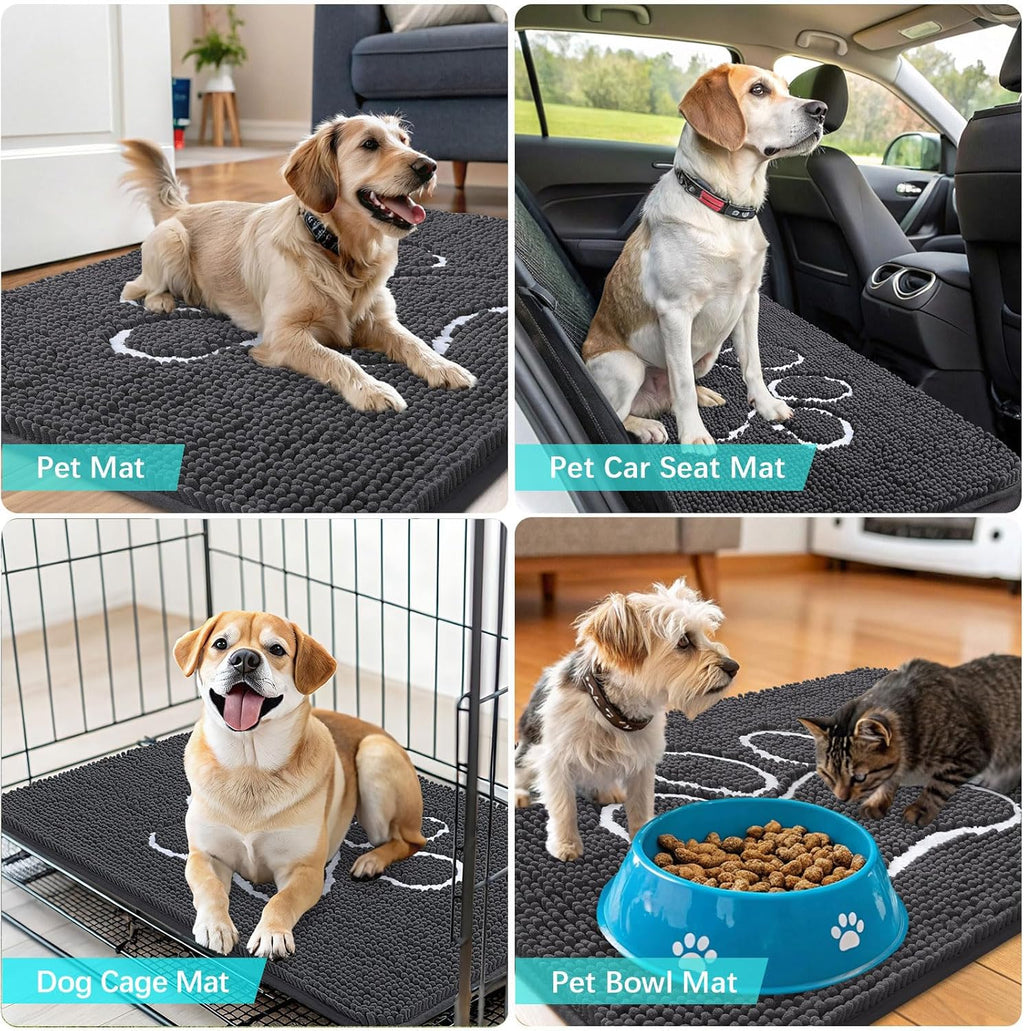 OLANLY Dog Door Mat - Absorbent Non-Slip Chenille Mud Mat for Muddy Paws | 47x32 Dark Grey