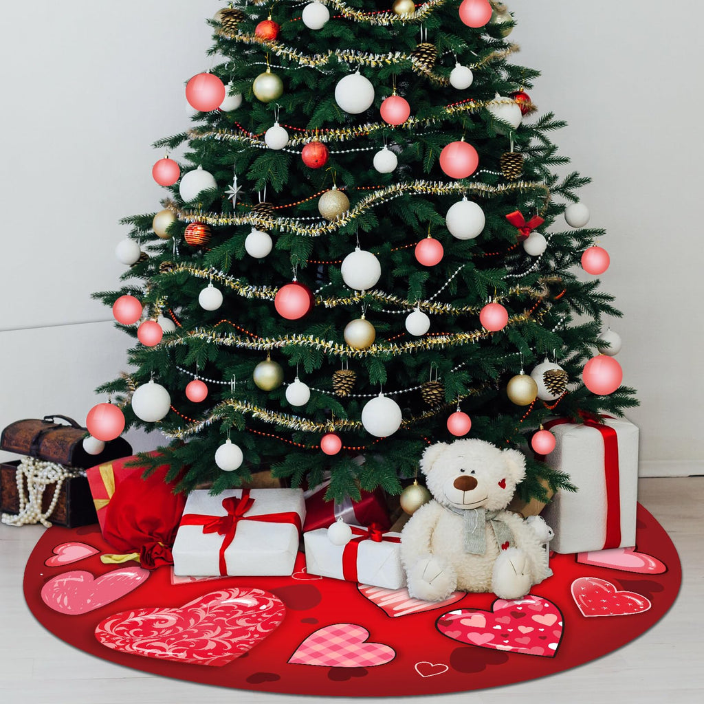 Realspring Valentine's Day Heart Tree Skirt 48 Inch Pink Heart Tree Mat Decor Red Love Skirt Carpet Romantic Love Decoration for Valentine Party Indoor Outdoor Home Office Decoration