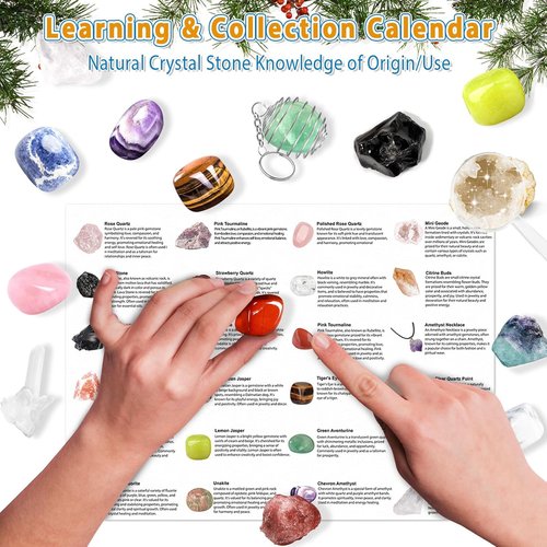 Crystal Advent Calendar 2024 - 24-Day Gemstone & Geode Collection for DIY Bracelets & Necklaces