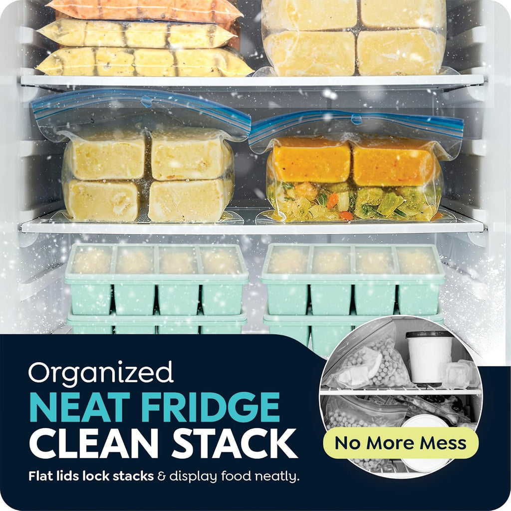 Skiennix Silicone Freezer Trays - Leakproof 1-Cup Ice Cube Containers, BPA-Free, 2-Pack for Meal Prep